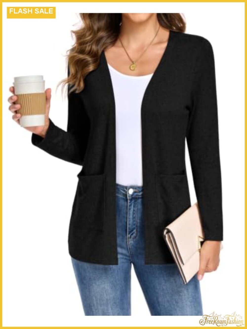 Women's Lightweight Open Front Cardigan Long Sleeve V-Neck Sweater with Pockets